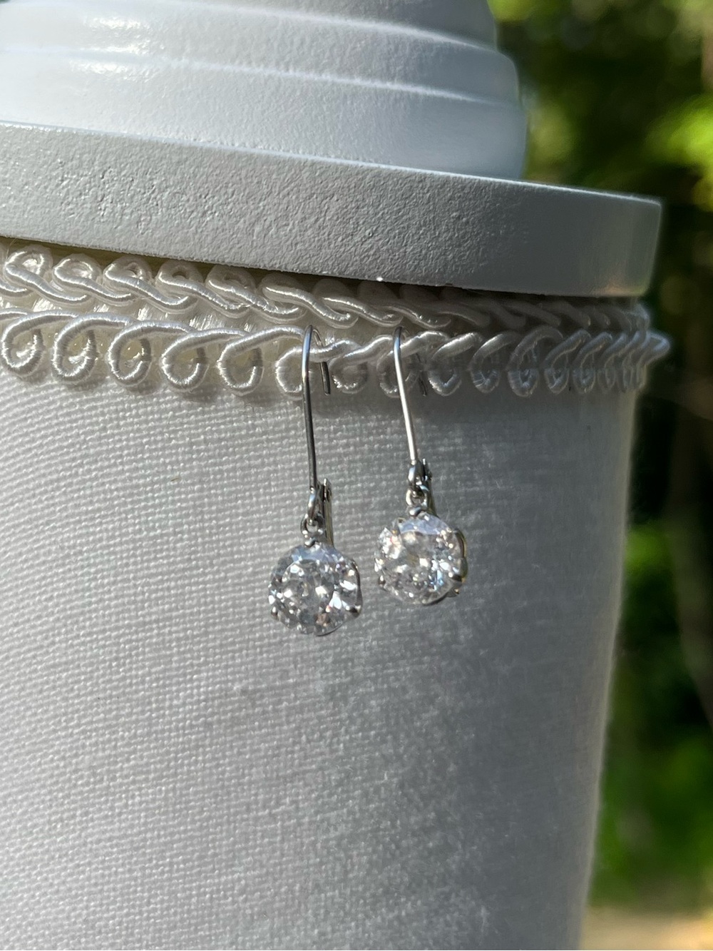 QVC 14K Gold CZ Leverback Dangle Earrings Clear Round Cubic Zirconia 2g - Picture 4 of 16